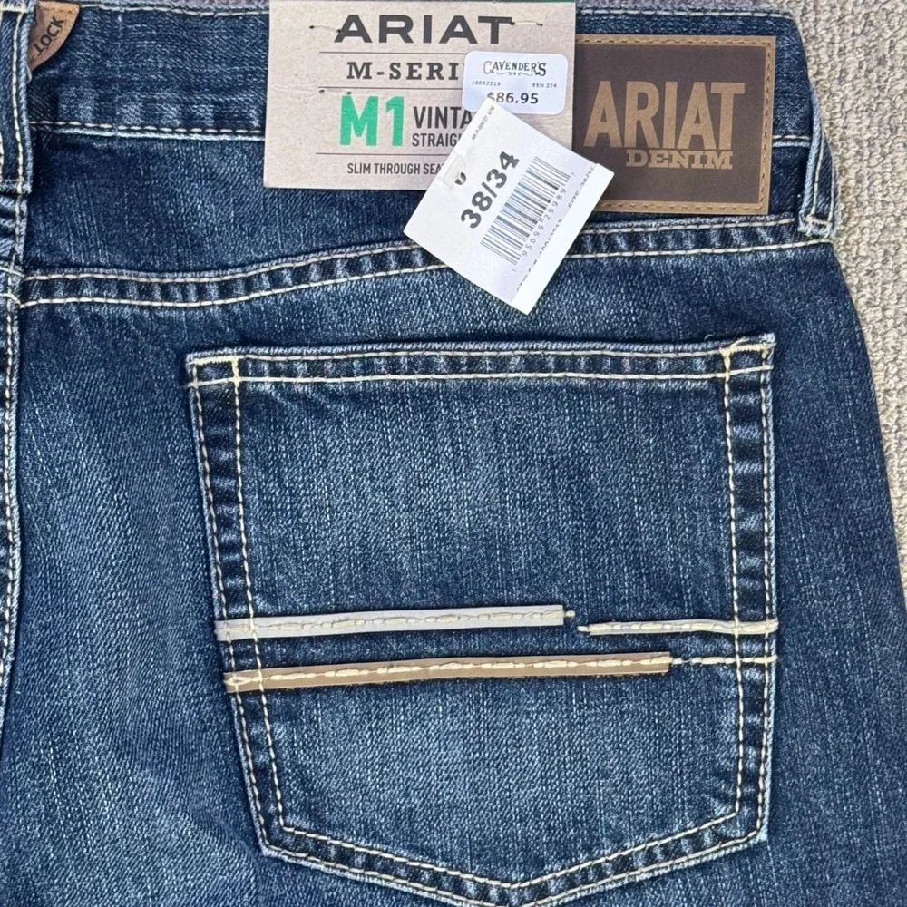 Ariat‎ M1 Vintage Straight Leg Jeans Mens 38x34 Dark Wash Western Denim NWT